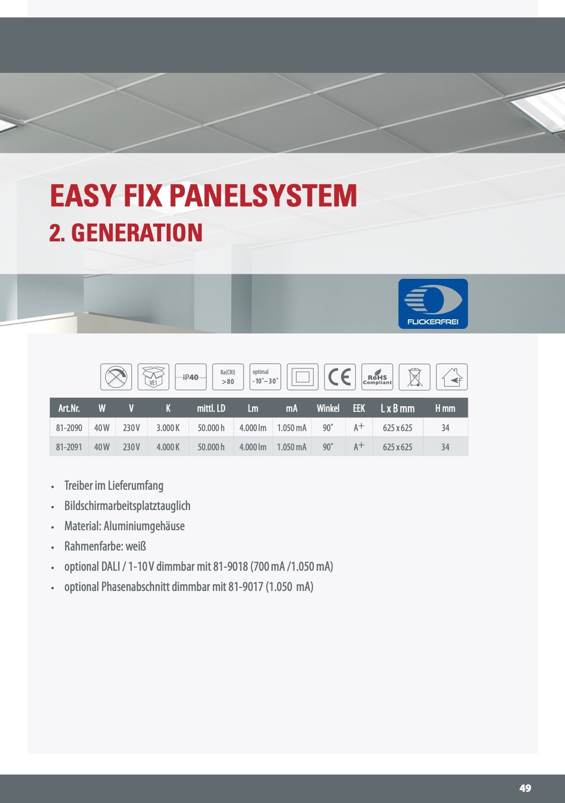 M-Light LED Deckananbau Panel UGR>19 625x625x34mm 40W 4000K 4000lm weiß 81-2091 M-Light LED Deckananbau Panel UGR>19 625x625x34mm 40W 4000K 4000lm weiß 81-2091